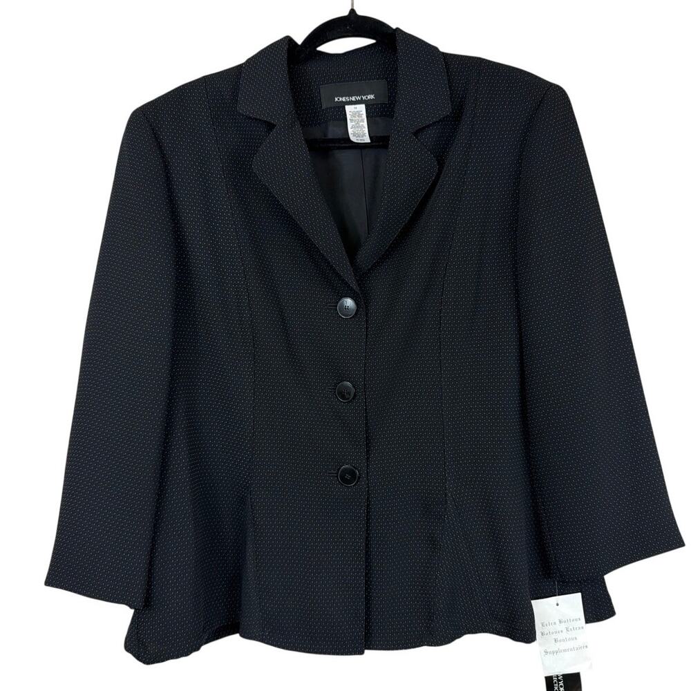 NWT Jones New York Black 3/4 Sleeve Button Up Jacket Size 14 LG XL